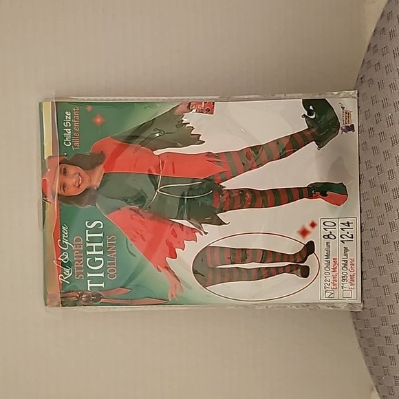 Forum Novelties Child Size Red & Green Striped Tights 8-10 Med - Picture 1 of 4